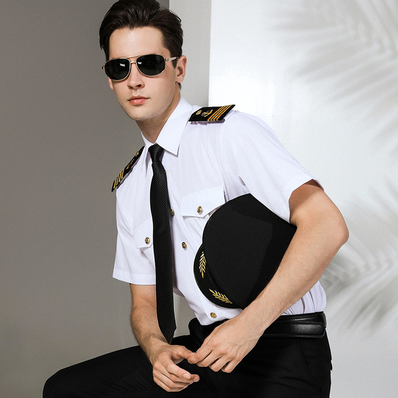 何炅同款衬衫船长短袖衬衫海军制服帅气肩章机长空少飞行员男衬衣