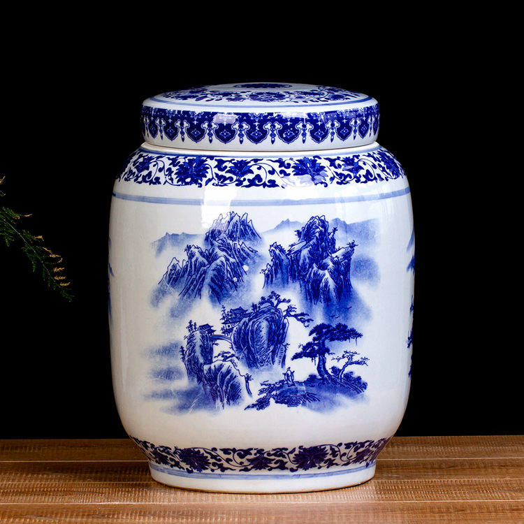 大号景德镇青花陶瓷骨灰罐骨灰盒迁坟龙凤图骨灰坛子捡骨坛拣骨罐