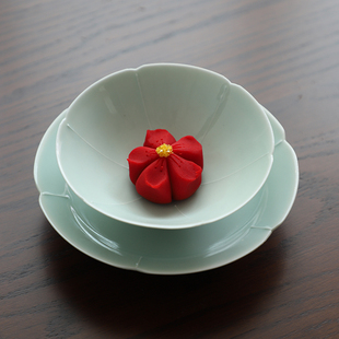 山水一间湖田影青仿宋宴古代餐具青瓷葵口斗笠饭碗景德镇知否套装