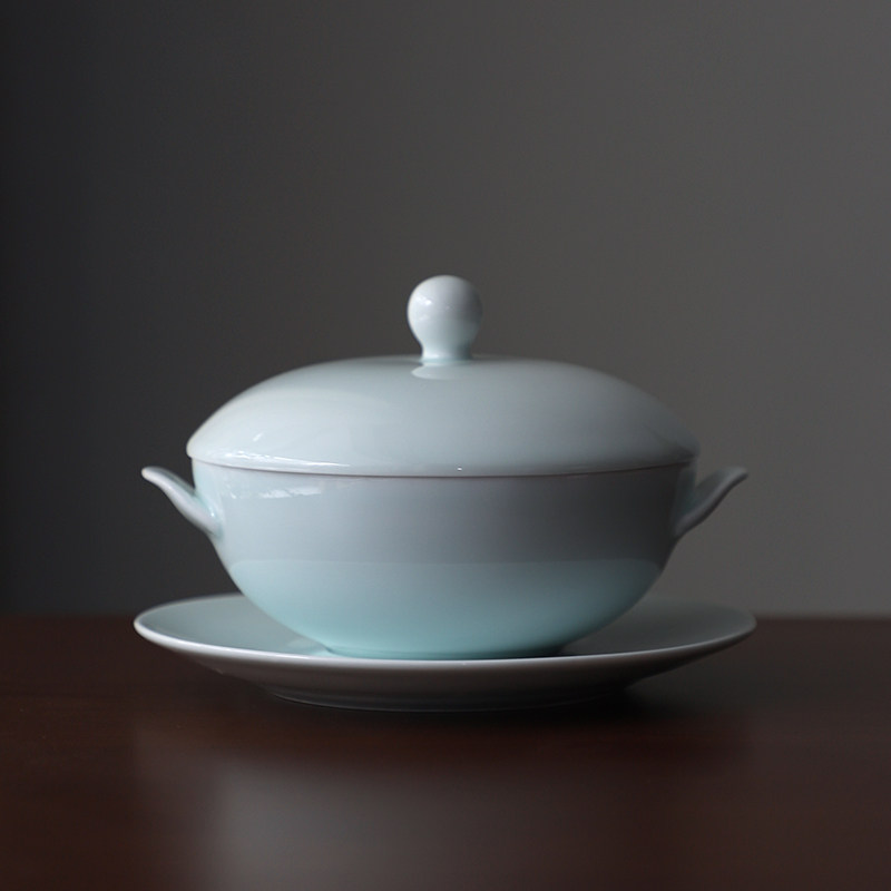 山水一间景德镇高温瓷釉下彩带盖碗饭盅汤盅家用中式餐具纯色煲汤,餐饮具,碗,淘宝优惠券,粉丝福利购,淘宝优惠卷