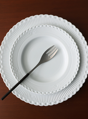 山水一间景德镇陶瓷餐具白色唐草8寸蕾丝盘子菜盘家用餐具