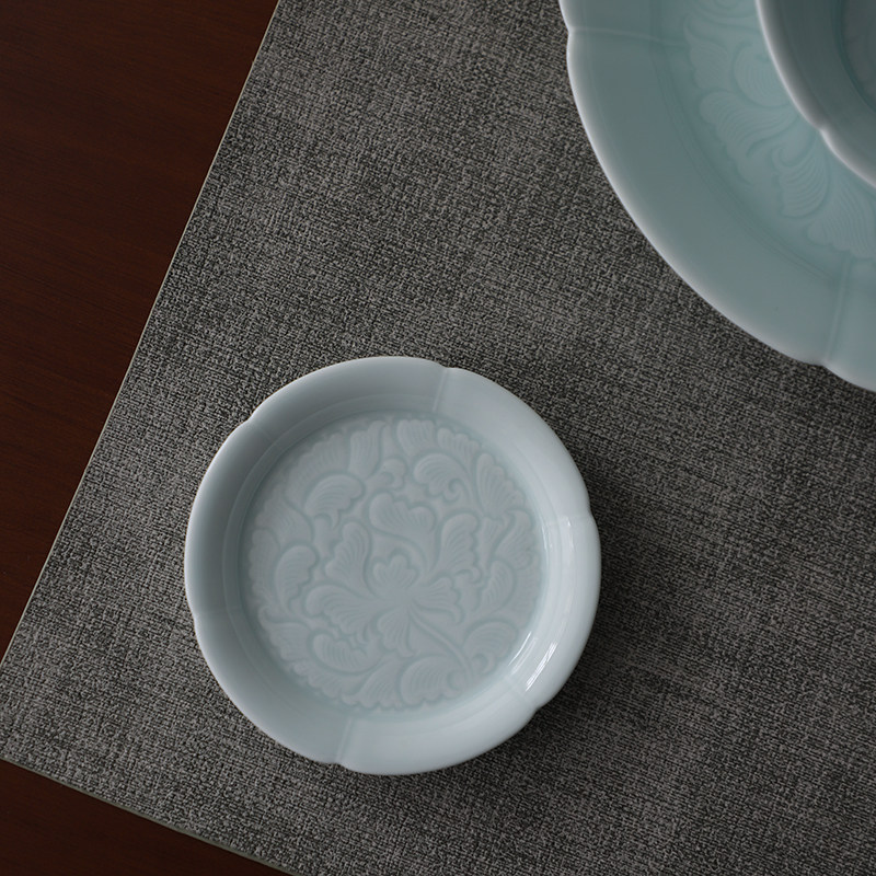 山水一间宋式餐具影青釉刻花料碟家用酱料碟子迷你小盘子茶具杯托