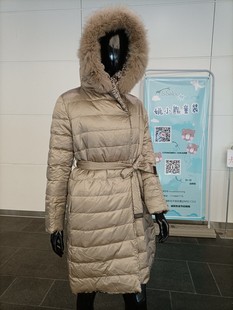 女士外贸出口女装M家真毛领两面穿中长款羽绒服