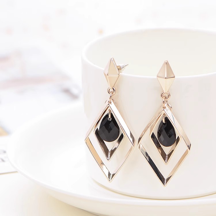 网红菱形耳环女韩国名媛气质简