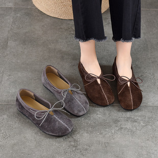 浅浅家2026春文艺复古头层牛皮平底鞋素人软底真皮女鞋手工单鞋子