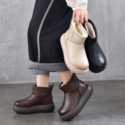 浅浅家2025冬新款头层牛皮加厚雪地靴羊毛保暖棉靴增高小个子短靴