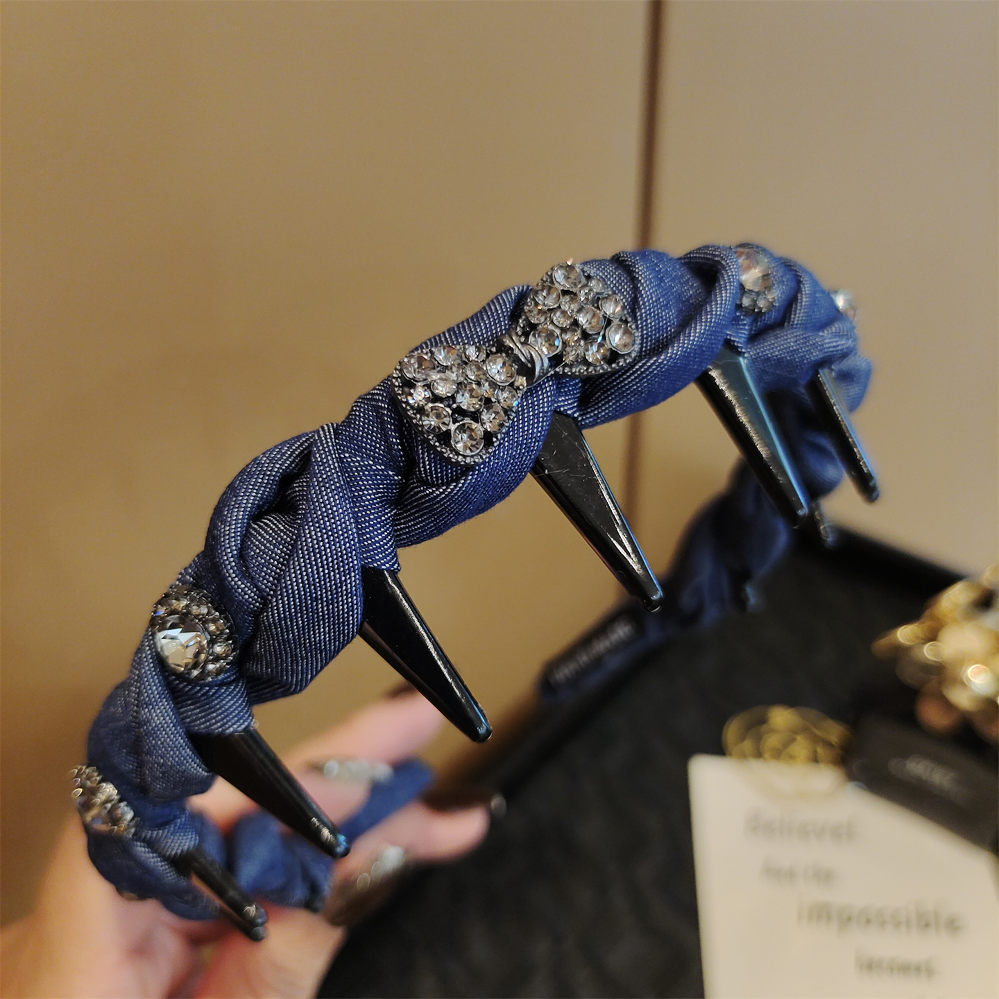 网红牛仔布艺高颅顶发箍压发圈