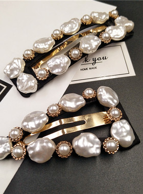 温暖气质韩式巴洛克珍珠bb发夹韩国东大门ins网红发饰流海侧边夹