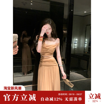 Sun雅乔【灯火阑珊】夏季无袖轻熟风荡领蕾丝花边连衣裙时尚长裙