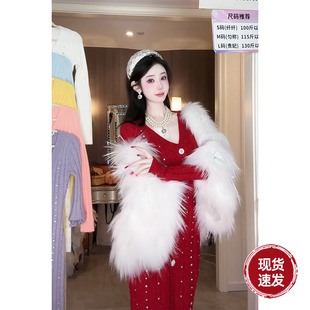 V领打底长袖 Sun雅乔 毛衣裙修身 春冬新款 针织连衣裙 满天星王妃