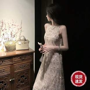 Sun雅乔【中东贵妇】春夏千金贵气超重工彩色钉珠无袖直筒连衣裙