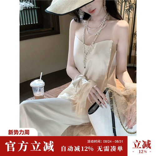 Sun雅乔【梦影时分】夏季背心裙设计感蕾丝网纱拼接连衣裙长裙子