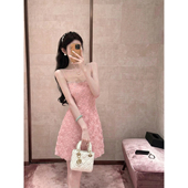 Sun雅乔 短裙 甜美风吊带裙粉色玫瑰轻奢A字修身 泡泡玫瑰 夏季