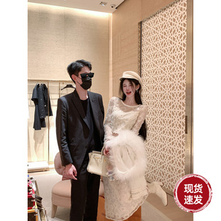 春冬千金风贵气立体绣花蕾丝上衣半裙两件套装 Sun雅乔 白闪闪