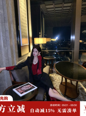 Sun雅乔【权利反转】秋冬新款长袖西服宽松中长款通勤黑色西装女