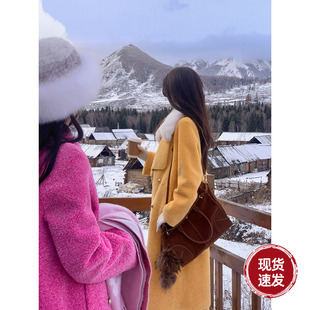 VOGUE封面 翻领皮毛一体长款 冬装 长袖 大衣外套女 新款 Sun雅乔