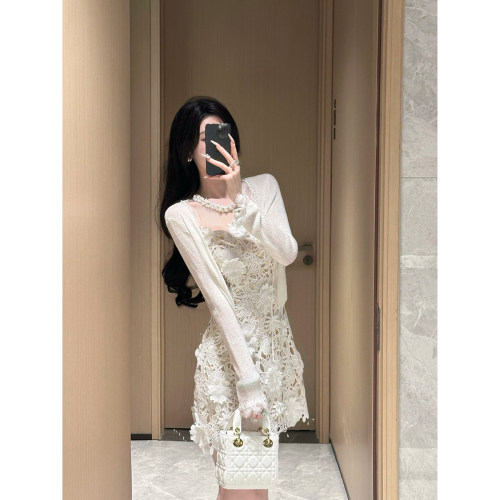 Sun雅乔 夏季长袖防晒空调百搭蕾丝花边系带清爽针织开衫外套女
