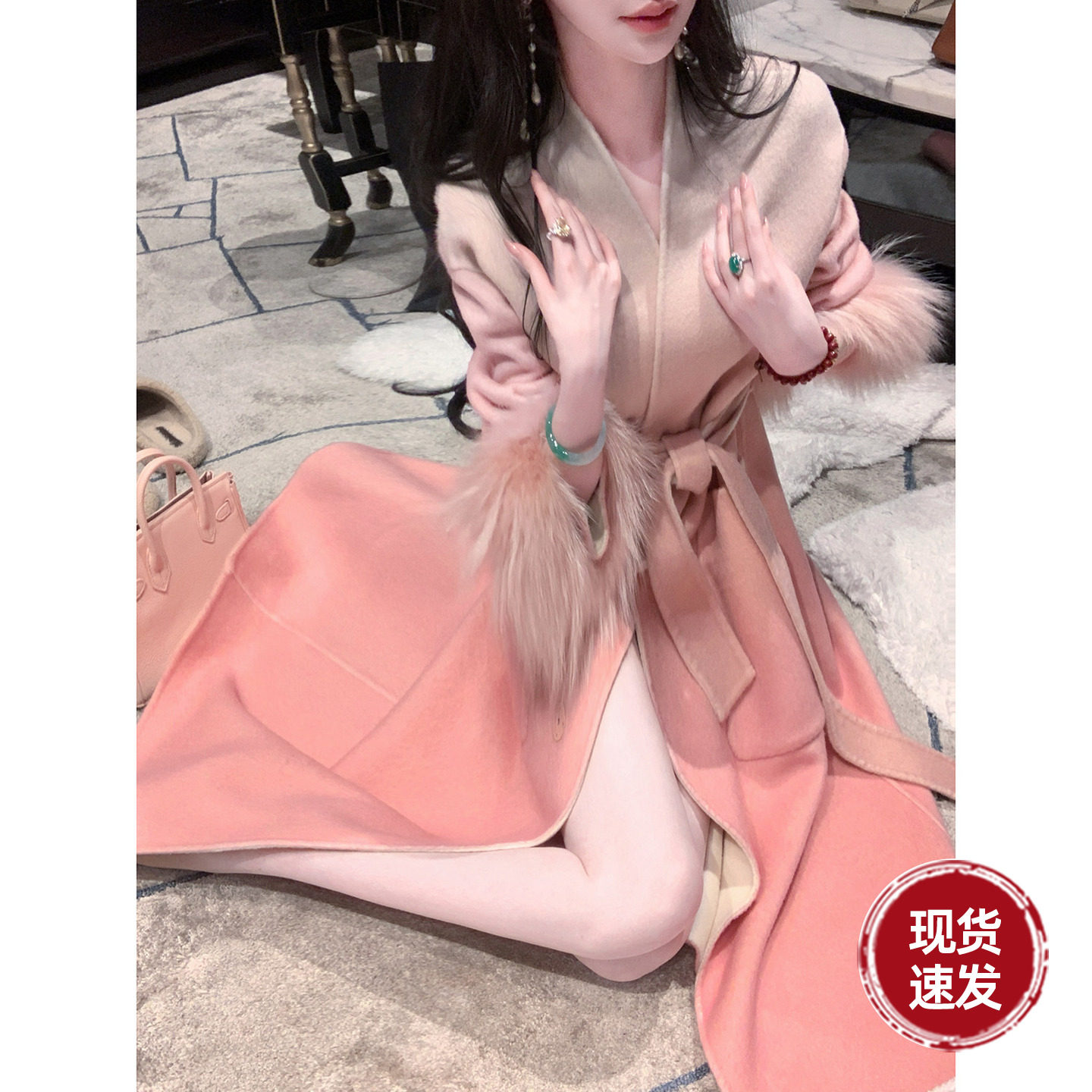 Sun雅乔【煦色韶光】秋冬高级感渐变色羊毛兔毛大衣毛呢长外套女