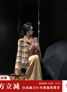 Sun雅乔【摩卡慕斯】冬季仿貂毛条纹加厚环保毛皮毛一体短外套女