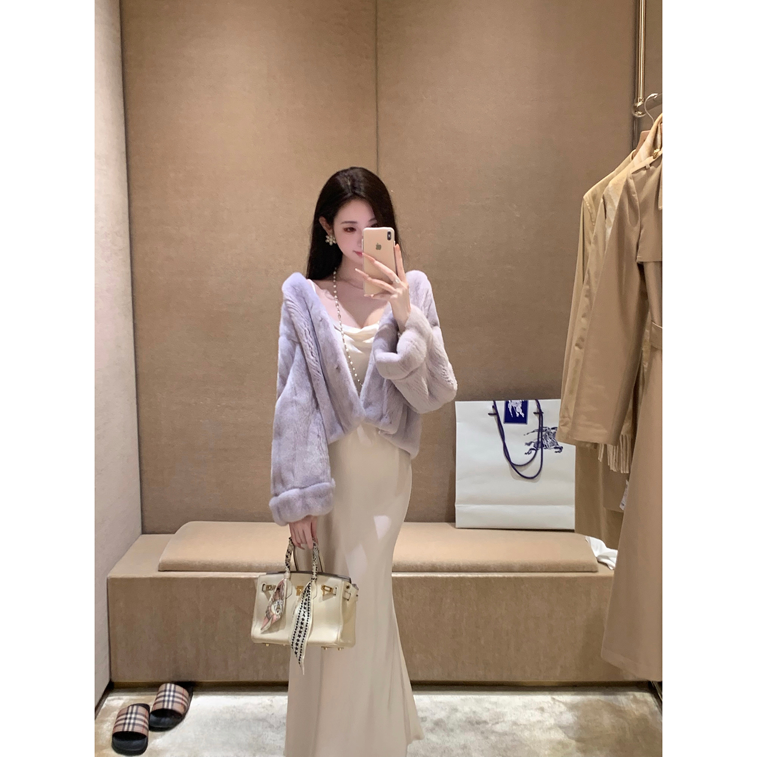 Sun雅乔【薰衣草恋人】紫金短二进口皇冠天鹅绒水貂皮草外套