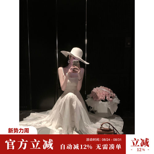 Sun雅乔【纯真心事】夏季白月光立体浮雕花朵拼接大摆小众连衣裙