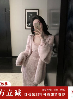 Sun雅乔 秋冬保暖软糯宽松慵懒风含绵羊毛针织开衫毛衣中长外套女