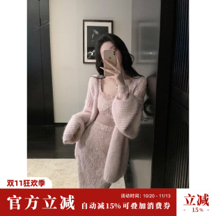 Sun雅乔 秋冬保暖软糯宽松慵懒风含绵羊毛针织开衫毛衣中长外套女