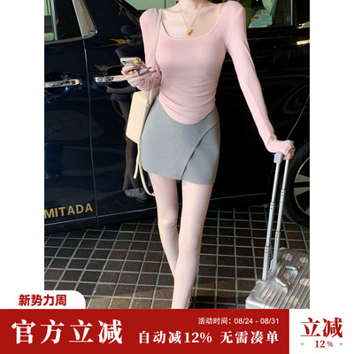 Sun雅乔【跃动音符】夏季休闲风短款灰色运动半身裙修身A字裙