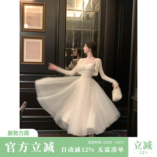 千金风清纯网纱收腰大摆蓬蓬裙中长款 夏季 吊带连衣裙 难哄 雅乔