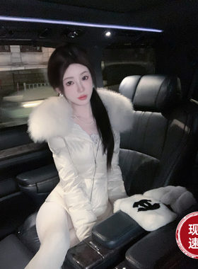 Sun雅乔【韩女芭蕾】冬装绑带长短款修身韩系狐狸毛领三防羽绒服