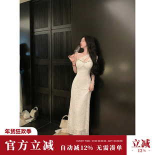 Sun雅乔【天生丽质】网红风纯欲连衣裙不对称设计粉色蕾丝吊带裙