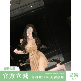 Sun雅乔【灯火阑珊】夏季长袖纯欲风围裹式细闪长袖连衣裙短裙子