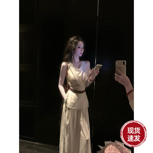 Sun雅乔【卡尔曼】醋酸套装女时尚无袖上衣两件套