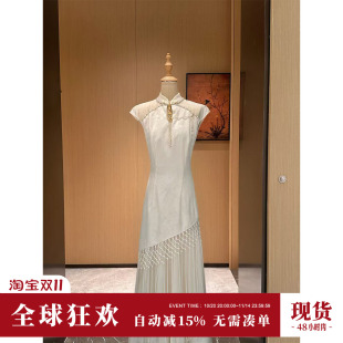 改良提花拼接新中式 Sun雅乔 新款 夏季 旗袍中长连衣裙 白玉蝶