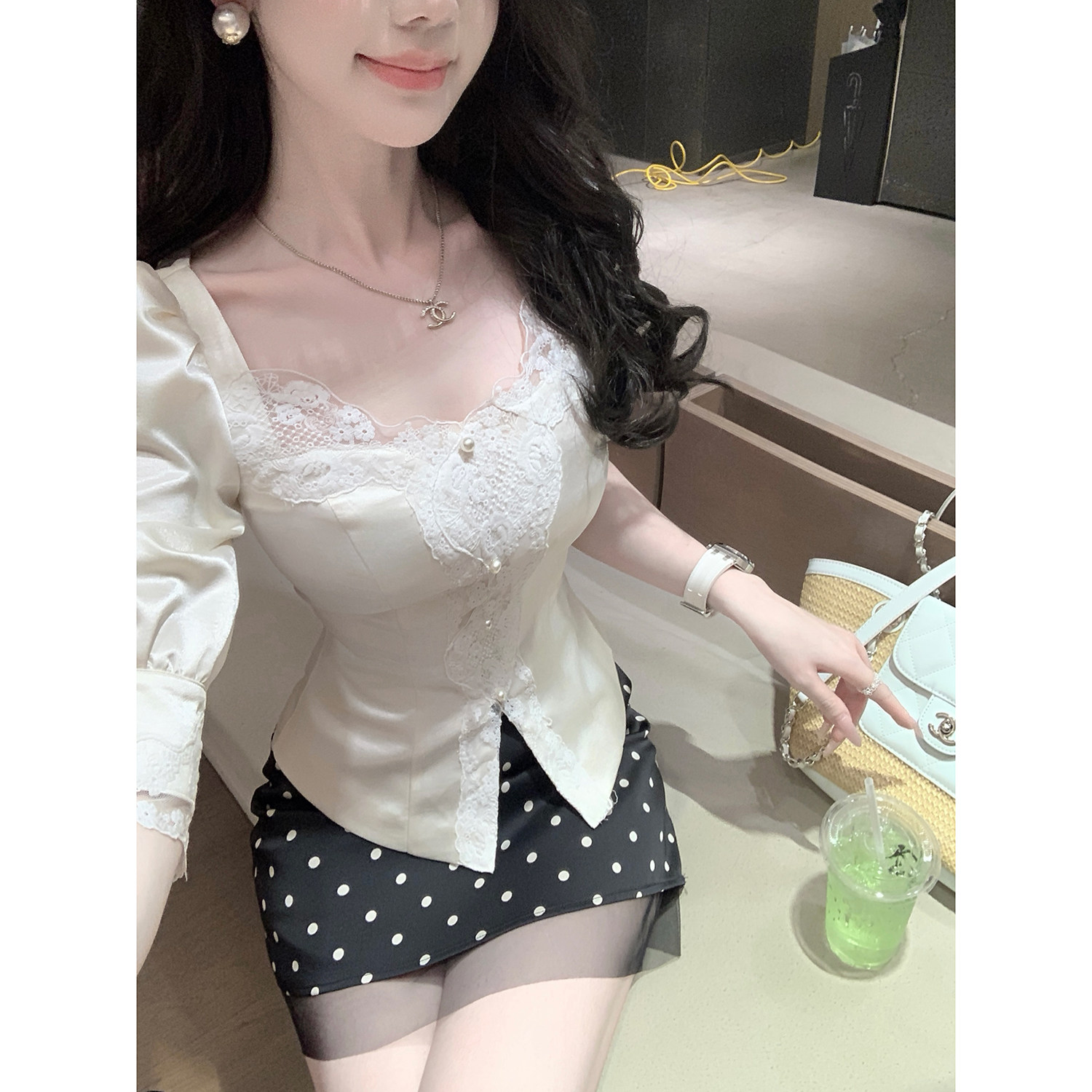 Sun雅乔【古堡下午茶】夏季五分袖法式宫廷风复古修身衬衫上衣女