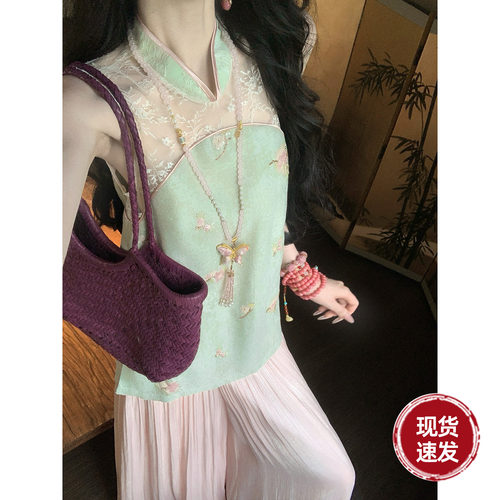 Sun雅乔【月上柳梢】夏季新款国风重工刺绣亚麻新中式上衣女