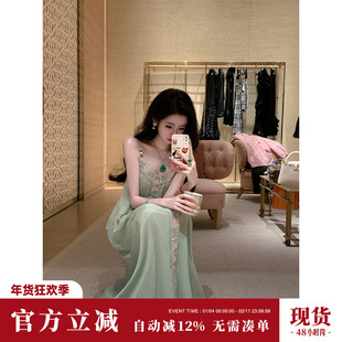 Sun雅乔【听风吟】夏季国风新中式宽松重工刺绣人丝吊带连衣长裙