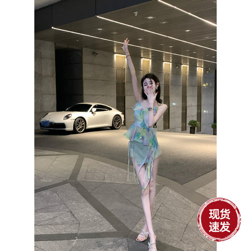 Sun雅乔 时尚百搭A版不规则假两件牛仔短裤裙