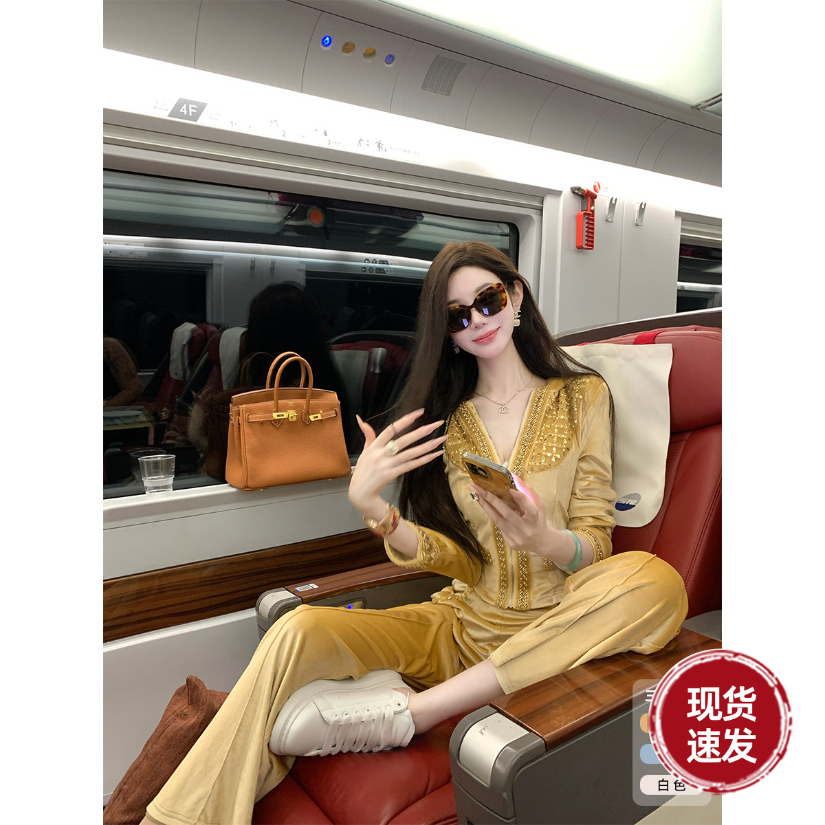 Sun雅乔 秋冬时尚运动休闲连帽修身卫衣外套阔腿裤丝绒两件套装女