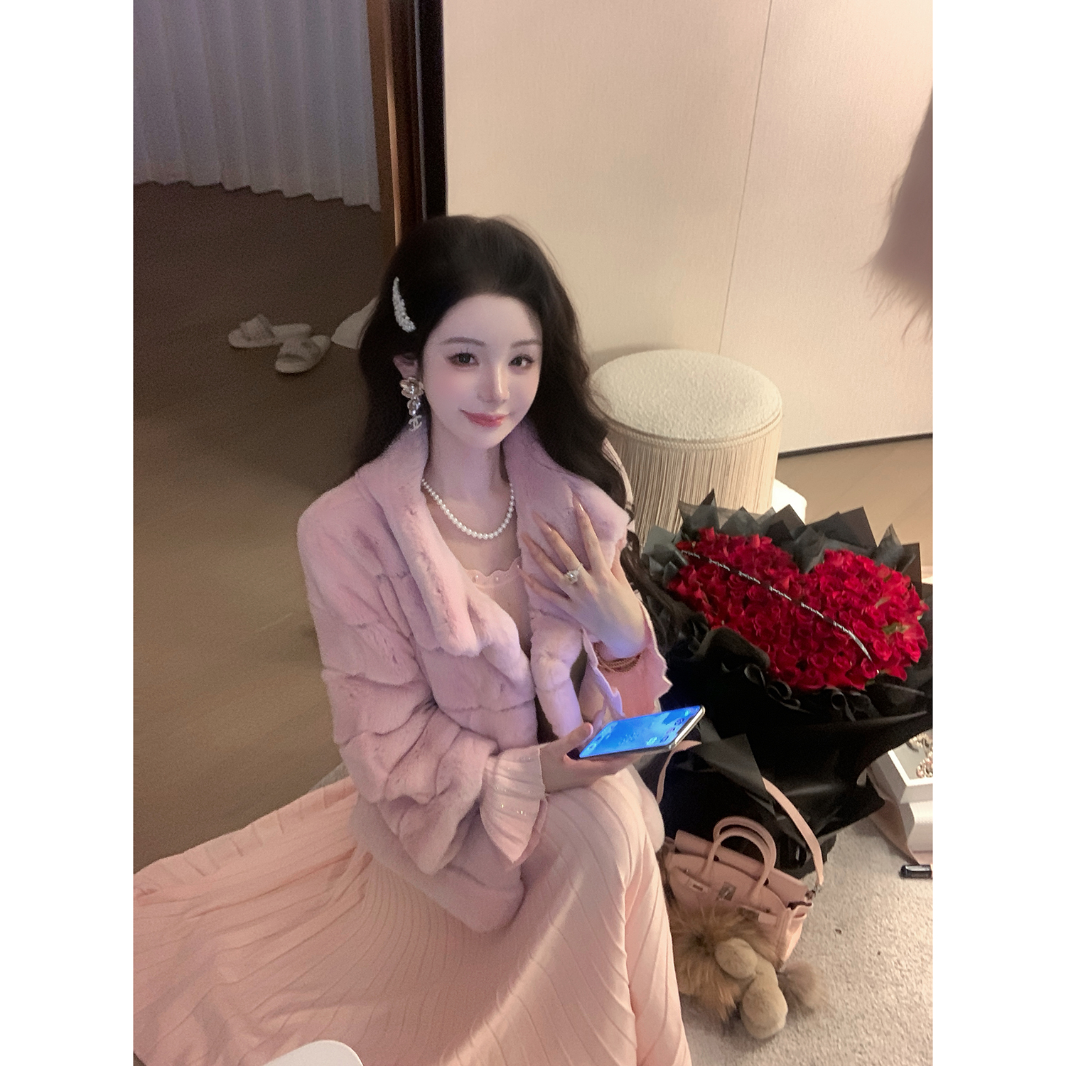 Sun雅乔【红颜兔】獭兔毛皮草女冬季防风保暖外套