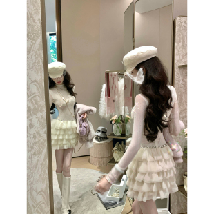 古堡芭蕾 烫钻连衣裙修身 秋冬新款 长袖 网纱蛋糕裙 时尚 Sun雅乔