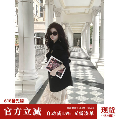 Sun雅乔【律政佳人】复古双排扣黑色西装外套女宽松