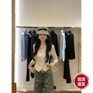 V领重工钉珠闪片洋气打底小衫 Sun雅乔 长袖 秋冬新款 女 天生耀眼