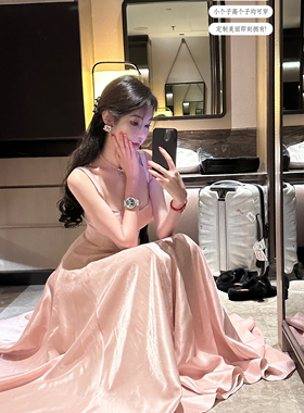 Sun雅乔【倾国倾城】王炸款！闪光重磅缎粉色公主裙千金连衣长裙