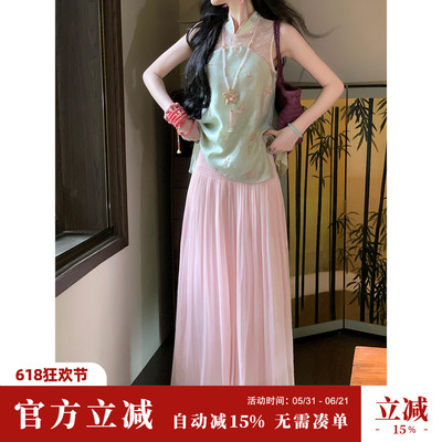 Sun雅乔【鎏光阔腿裤】重工打揽腰头宽松阔腿裤女顺褶大摆长裤