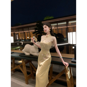 开叉连衣裙 夏气质桃花刺绣新中式 桃宴金缕 国风旗袍修身 雅乔