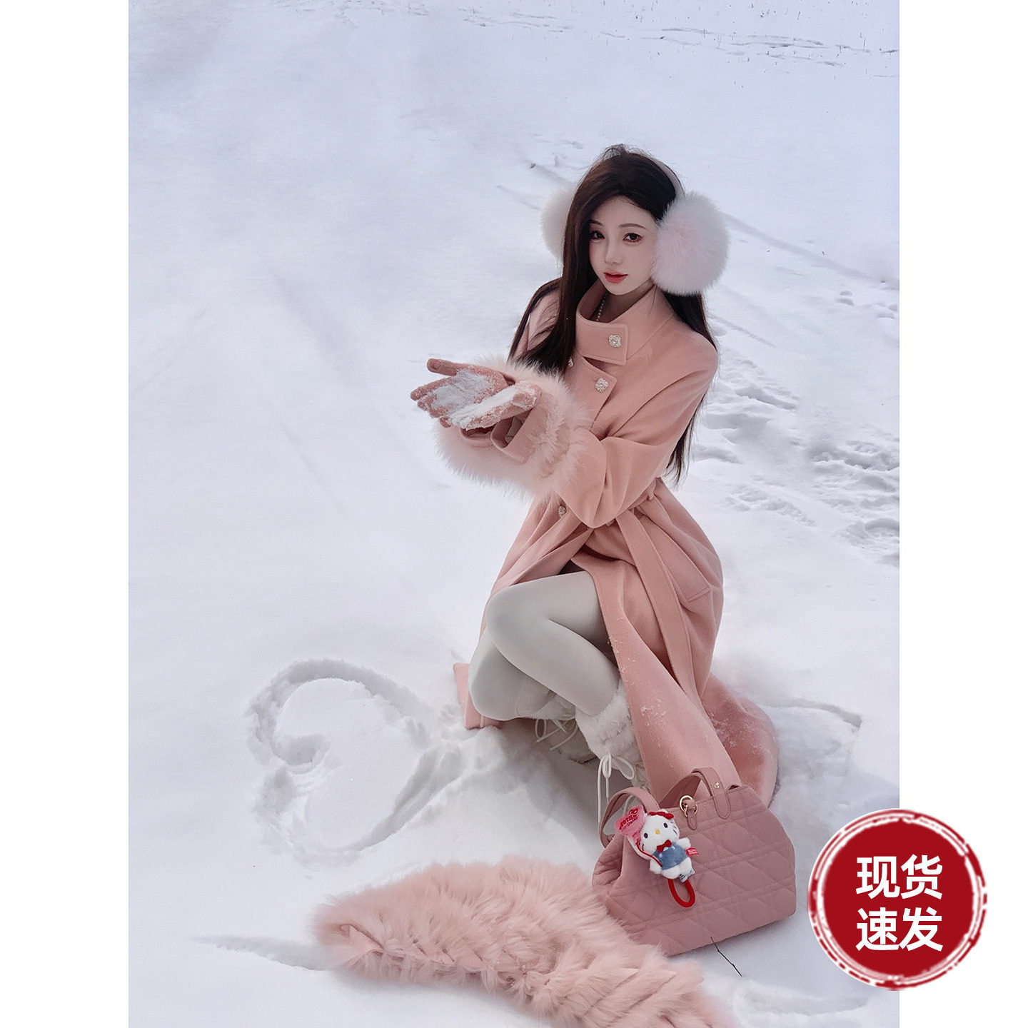 Sun雅乔【一万次沉醉】90白鹅绒长款羽绒大衣外套+狐狸毛披肩