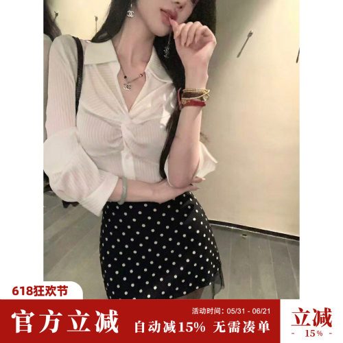 Sun雅乔【伦敦画报】夏季防晒气质扭结竖条纹衬衣白色衬衫女长袖