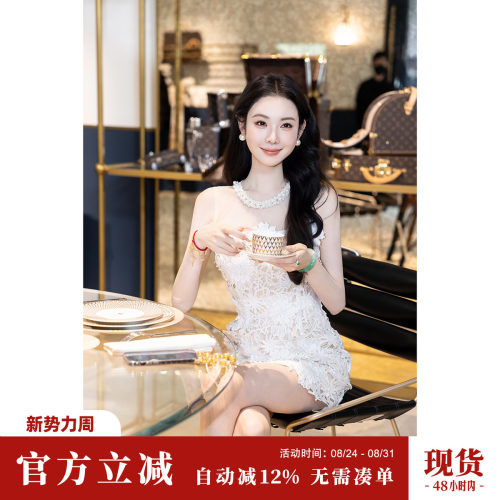 Sun雅乔【偏偏宠爱】双版本长短款轻奢重工水溶蕾丝立体花连衣裙