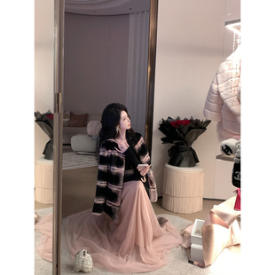 Sun雅乔【兔】秋冬新款草草进口獭兔毛渐变色皮草外套女